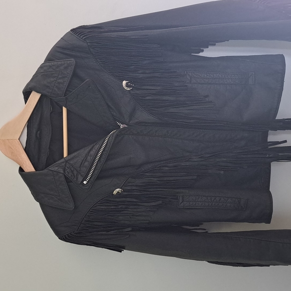 Source Unknown Jackets & Blazers - Vintage women's black leather fringe motorcycle jacket